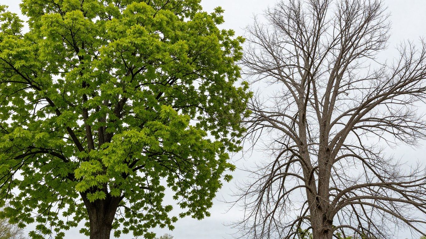 Fredericton tree in spring: alive vs. dead.